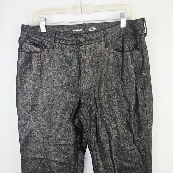 Old Navy High-Waisted Shine OG Loose Jeans Black Metallic Shimmer Size 14 - Picture 10 of 15